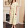 imageEkouaer Nightgown for Women Cotton Long Night Gown Short Sleeve Nightdress with Pockets Button Sleepshirt Soft SleepwearYellow Green Leaves