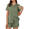 imageEkouaer Pajama for Women Set Short Sleeve Button Down Pajamas Sets Soft Lounge Sets for Women Sleepwear PJSArmy Green