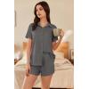 imageEkouaer Pajama for Women Set Short Sleeve Button Down Pajamas Sets Soft Lounge Sets for Women Sleepwear PJSDark Gray