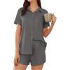 imageEkouaer Pajama for Women Set Short Sleeve Button Down Pajamas Sets Soft Lounge Sets for Women Sleepwear PJSGray