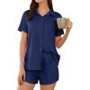 imageEkouaer Pajama for Women Set Short Sleeve Button Down Pajamas Sets Soft Lounge Sets for Women Sleepwear PJSNavy Blue