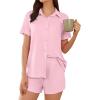 imageEkouaer Pajama for Women Set Short Sleeve Button Down Pajamas Sets Soft Lounge Sets for Women Sleepwear PJSPink
