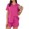 imageEkouaer Pajama for Women Set Short Sleeve Button Down Pajamas Sets Soft Lounge Sets for Women Sleepwear PJSRose Red