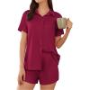 imageEkouaer Pajama for Women Set Short Sleeve Button Down Pajamas Sets Soft Lounge Sets for Women Sleepwear PJSWine Red
