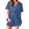 imageEkouaer Pajama for Women Set Short Sleeve Button Down Pajamas Sets Soft Lounge Sets for Women Sleepwear PJSBlue