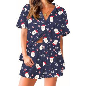 imageEkouaer Pajama for Women Set Short Sleeve Button Down Pajamas Sets Soft Lounge Sets for Women Sleepwear PJSChristmas