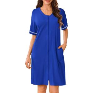 imageEkouaer Women Zipper Robes Short Sleeves Housecoat Lightweight Bathrobes Zip Up Robe Casual Nightgown with Pockets S2XLSky Blue