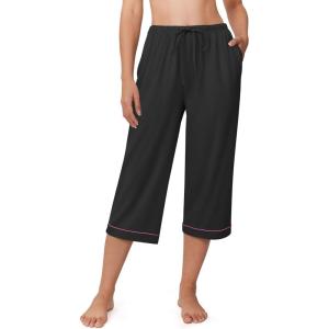 imageEkouaer Womens Pajamas Pants Capri Pj Bottoms with Pockets Comfy Drawstring Printed Lounge Soft Sleep PantsBlack