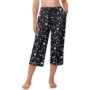 imageEkouaer Womens Pajamas Pants Capri Pj Bottoms with Pockets Comfy Drawstring Printed Lounge Soft Sleep PantsBlack Stars