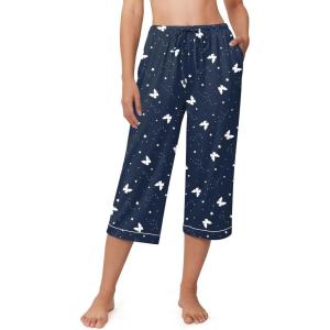 imageEkouaer Womens Pajamas Pants Capri Pj Bottoms with Pockets Comfy Drawstring Printed Lounge Soft Sleep PantsButterfly