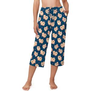 imageEkouaer Womens Pajamas Pants Capri Pj Bottoms with Pockets Comfy Drawstring Printed Lounge Soft Sleep PantsNavy Blue Dogs