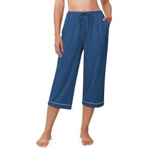 imageEkouaer Womens Pajamas Pants Capri Pj Bottoms with Pockets Comfy Drawstring Printed Lounge Soft Sleep PantsNavy Blue Dots