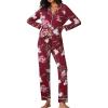 imageEkouaer Pajamas Womens Long Sleeve Sleepwear Soft Button Down Loungewear Pjs Lounge Set Nightwear XSXXLFloral Wine
