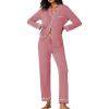 imageEkouaer Pajamas Womens Long Sleeve Sleepwear Soft Button Down Loungewear Pjs Lounge Set Nightwear XSXXLPurple Red