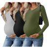 imageEkouaer Womens Maternity Shirts Long Sleeve 3 Packs Pregnancy VNeck Clothes Side Ruched Blouse Tops for Mama SXXLLight GreyBlackArmy Green