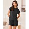 imageEkouaer Pajamas Set for Women 2 Piece Pjs Ribbed Knit Lounge Set Cap Sleeve Loungewear Sleepwear SXXLBlack