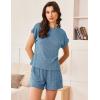 imageEkouaer Pajamas Set for Women 2 Piece Pjs Ribbed Knit Lounge Set Cap Sleeve Loungewear Sleepwear SXXLBlue