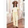 imageEkouaer Womens 2 Piece Lounge Set Casual Summer Outfits Ribbed Short Sleeve ampamp Wide Leg Pants Matching Set for Travel HomeBeige