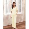 imageEkouaer Womens 2 Piece Lounge Set Casual Summer Outfits Ribbed Short Sleeve ampamp Wide Leg Pants Matching Set for Travel HomeBeige