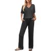 imageEkouaer Womens 2 Piece Lounge Set Casual Summer Outfits Ribbed Short Sleeve ampamp Wide Leg Pants Matching Set for Travel HomeBlack