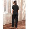 imageEkouaer Womens 2 Piece Lounge Set Casual Summer Outfits Ribbed Short Sleeve ampamp Wide Leg Pants Matching Set for Travel HomeBlack