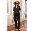 imageEkouaer Womens 2 Piece Lounge Set Casual Summer Outfits Ribbed Short Sleeve ampamp Wide Leg Pants Matching Set for Travel HomeBlack