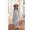 imageEkouaer Womens 2 Piece Lounge Set Casual Summer Outfits Ribbed Short Sleeve ampamp Wide Leg Pants Matching Set for Travel HomeBlue