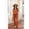 imageEkouaer Womens 2 Piece Lounge Set Casual Summer Outfits Ribbed Short Sleeve ampamp Wide Leg Pants Matching Set for Travel HomeBrick Red