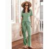 imageEkouaer Womens 2 Piece Lounge Set Casual Summer Outfits Ribbed Short Sleeve ampamp Wide Leg Pants Matching Set for Travel HomeGreen