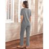imageEkouaer Womens 2 Piece Lounge Set Casual Summer Outfits Ribbed Short Sleeve ampamp Wide Leg Pants Matching Set for Travel HomeGrey