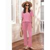 imageEkouaer Womens 2 Piece Lounge Set Casual Summer Outfits Ribbed Short Sleeve ampamp Wide Leg Pants Matching Set for Travel HomeHot Pink