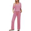 imageEkouaer Womens 2 Piece Lounge Set Casual Summer Outfits Ribbed Short Sleeve ampamp Wide Leg Pants Matching Set for Travel HomeHot Pink