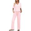 imageEkouaer Womens 2 Piece Lounge Set Casual Summer Outfits Ribbed Short Sleeve ampamp Wide Leg Pants Matching Set for Travel HomePink