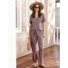 imageEkouaer Womens 2 Piece Lounge Set Casual Summer Outfits Ribbed Short Sleeve ampamp Wide Leg Pants Matching Set for Travel HomeWine Red