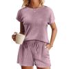 imageEkouaer Pajamas Set for Women 2 Piece Pjs Ribbed Knit Lounge Set Cap Sleeve Loungewear Sleepwear SXXLFuchsia