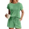 imageEkouaer Pajamas Set for Women 2 Piece Pjs Ribbed Knit Lounge Set Cap Sleeve Loungewear Sleepwear SXXLGreen