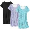 imageEkouaer 3 Pack Nightgowns for Women Cotton Night Gown Short Sleeve Sleep Shirt T Shirt Sleepwear Print Sleep DressPurple FloralBlackBlue Butterfly