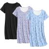 imageEkouaer 3 Pack Nightgowns for Women Cotton Night Gown Short Sleeve Sleep Shirt T Shirt Sleepwear Print Sleep DressPurple FloralBlackBlue Moon