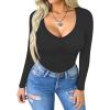imageEkouaer 3 Pack Long Sleeve Shirts for Women Deep V Neck Basic Thermal Tops Base Layer Undershirts XSXXLBlackCoffeeBeige