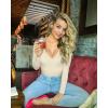 imageEkouaer 3 Pack Long Sleeve Shirts for Women Deep V Neck Basic Thermal Tops Base Layer Undershirts XSXXLBlackCoffeeBeige