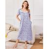 imageEkouaer Long Nightgowns for Women Soft Ladies Sleepwear Gowns Short Sleeve Nightdress Button House Dress with PocketsFloral Purple