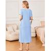 imageEkouaer Long Nightgowns for Women Soft Ladies Sleepwear Gowns Short Sleeve Nightdress Button House Dress with PocketsLight Blue