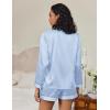 imageEkouaer Satin Pajama Set for Women Button Down Pj Set Long Sleeve Top and Shorts 2 Piece Loungewear Summer Soft SleepwearBlue Stripe