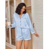 imageEkouaer Satin Pajama Set for Women Button Down Pj Set Long Sleeve Top and Shorts 2 Piece Loungewear Summer Soft SleepwearBlue Stripe