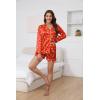imageEkouaer Satin Pajama Set for Women Button Down Pj Set Long Sleeve Top and Shorts 2 Piece Loungewear Summer Soft SleepwearChristmas Treered
