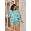 imageEkouaer Satin Pajama Set for Women Button Down Pj Set Long Sleeve Top and Shorts 2 Piece Loungewear Summer Soft SleepwearFlowerswater Green