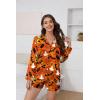 imageEkouaer Satin Pajama Set for Women Button Down Pj Set Long Sleeve Top and Shorts 2 Piece Loungewear Summer Soft SleepwearHalloween