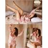 imageEkouaer Satin Pajama Set for Women Button Down Pj Set Long Sleeve Top and Shorts 2 Piece Loungewear Summer Soft SleepwearPink