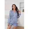imageEkouaer Satin Pajama Set for Women Button Down Pj Set Long Sleeve Top and Shorts 2 Piece Loungewear Summer Soft SleepwearVertical Stripesnavy