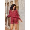 imageEkouaer Satin Pajama Set for Women Button Down Pj Set Long Sleeve Top and Shorts 2 Piece Loungewear Summer Soft SleepwearWine Red